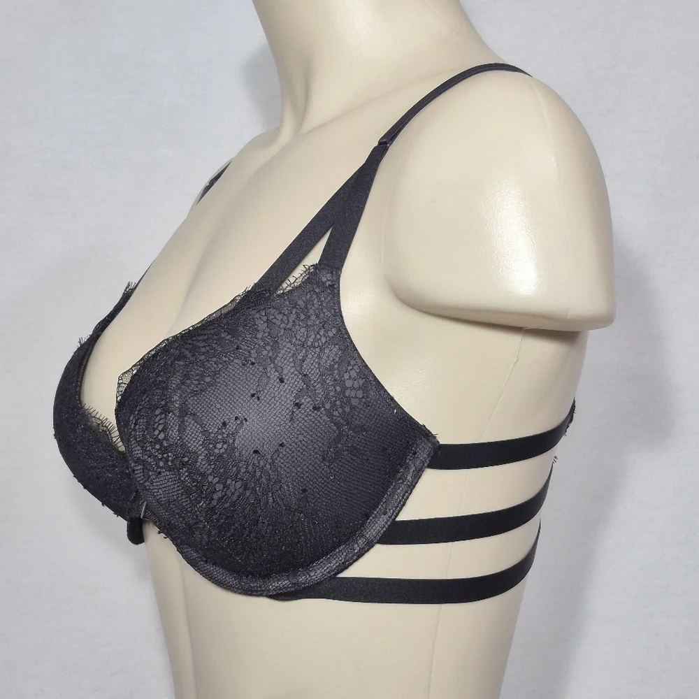 34C Victoria's Secret Push‎ Up Front Close UW Bra with Eyelash Lace Black